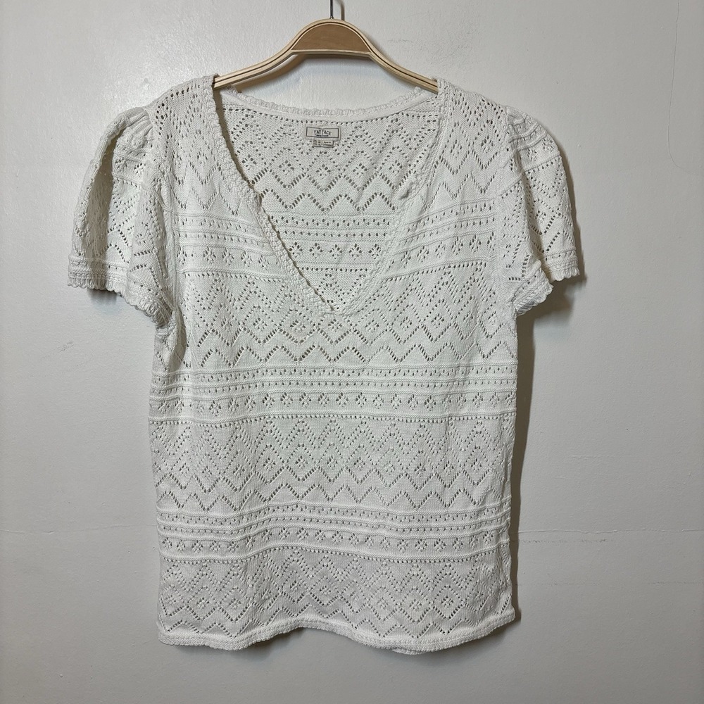 Fat Face Women's Blouse Shirt Chiara White Patterned Knit 12 Cottagecore